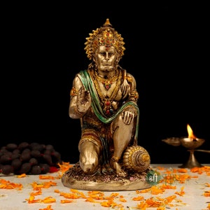 Hanuman Statue Hindu Monkey God of Devotion, Celibacy, Lord Hanuman Idol, Bajrangbali Hand Painted Ram Bhakt Indian God