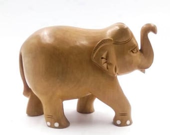 Handmade Wood Elephant Figurine, Indian Decor, 4" Tall
