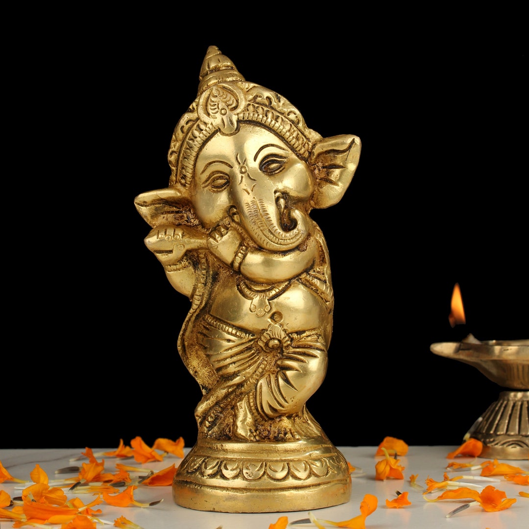 Brass Ganesha Statue Small Brass Ganesh Sculpture for Gift Home Temple Altar Decor Hindu