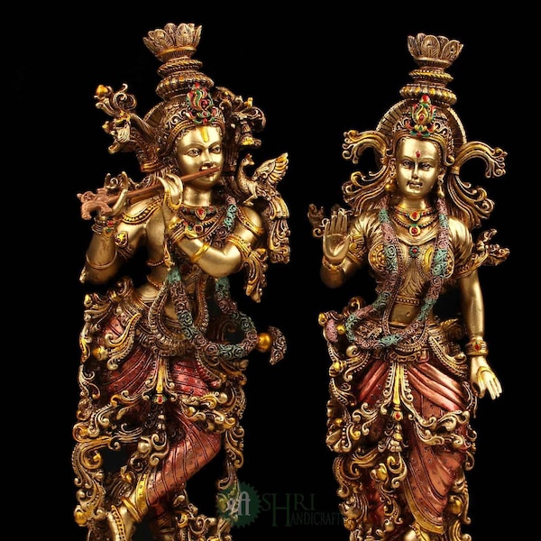 Radha Krishna Statue Couple Statue God of Lovers Anniversary Gift Mandir Temple Gifts for Mother Handmade Radha Krishna Copper Finish Moorti