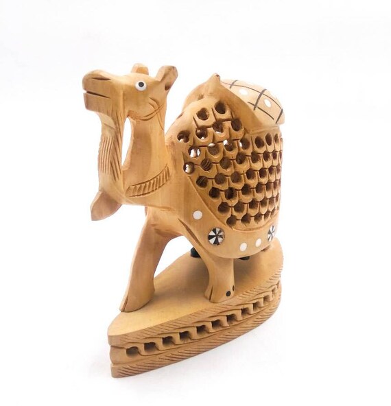 木製ラクダ像 手彫り彫刻 アンダーカット ハンドメイドアート 高さ6