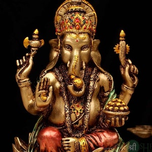 Ganesha Statue, 18 CM Copper Finish Lord Ganesh Idol on Louts, Ganapati,Vinayak. Elephant Headed Hindu God of good luck & new beginnings. image 2