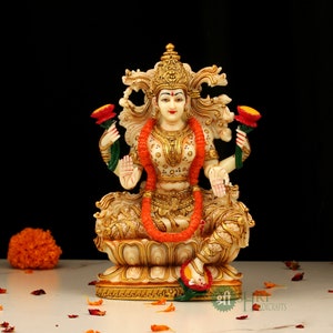 Laxmi Statue, Goddess Lakshmi Statue, 23cm Sitting Lakshmi Statue, Hindu Goddess of Wealth, Abundance, Good Fortune, Fertility & Prosperity