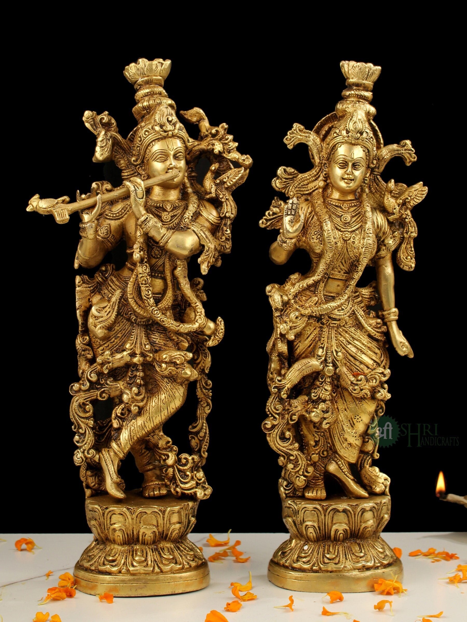Brass Radha Krishna Statue, Couple Statue, God of Lovers, Anniversary Gift, Gifts for Mother, Handmade Brass Radha Krishna Moorti for Temple