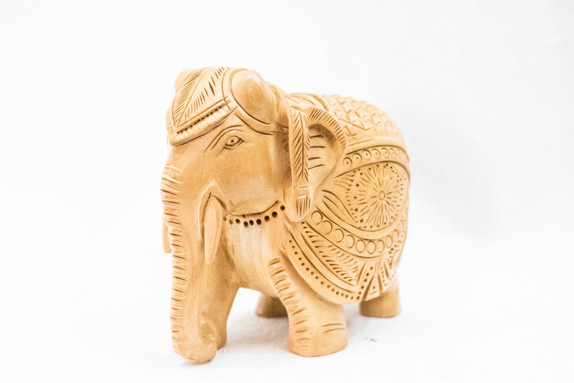 Wooden Elephant Head Sculpture Wood Carving Tusk Hand Etsy