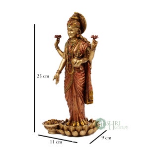 Vishnu Lakshmi Idol Standing Copper Finish Marble Dust Lord Vishnu Goddess Laxmi Sculpture for Home Temple Decor Laxmi Narayana Figurine image 8