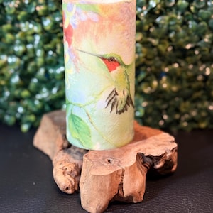 Custom Real Wax LED Pillar Candle with Hummingbird.