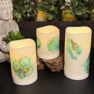 Set of 3 Sparkling Ornament LED Pillar Flameless Candles with Remote & Timer, Home Decor, Weddings, Parties, Outdoor, Indoor with batteries