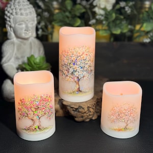 Set of 3 Magic Trees LED Pillar Flameless Candles with Remote & Timer, Home Decor, Weddings, Parties, Outdoor, Indoor with batteries