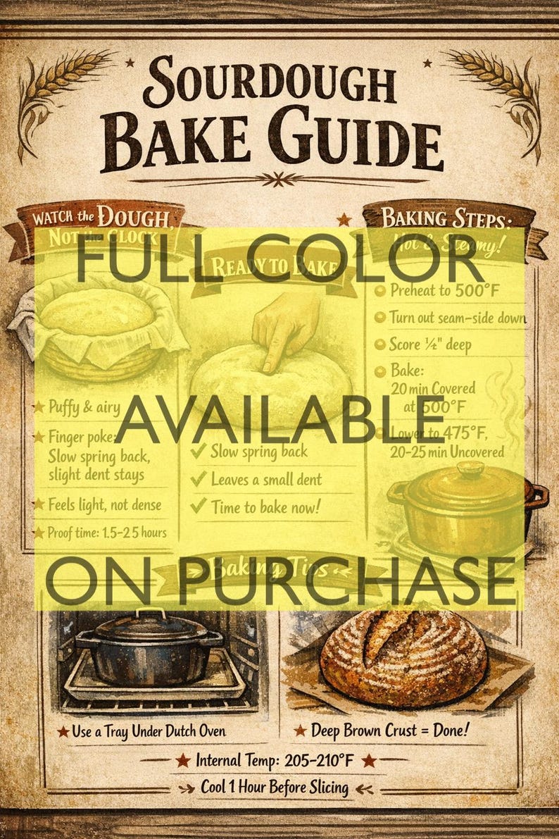 Baking Guide Effect Rustic Sourdough Baking Guide Printable | Farmhouse Kitchen Art ...
