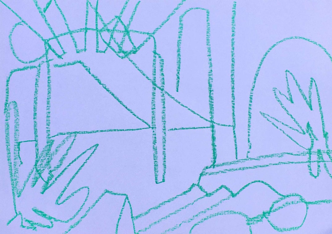 Charity Art Sale Original Oil Stick Drawing on Coloured Paper From