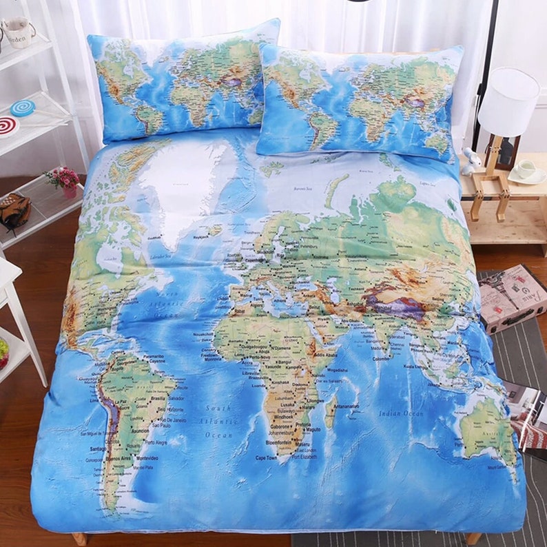 High Quality Bedding Outlet World Map Bedding Set Vivid Etsy