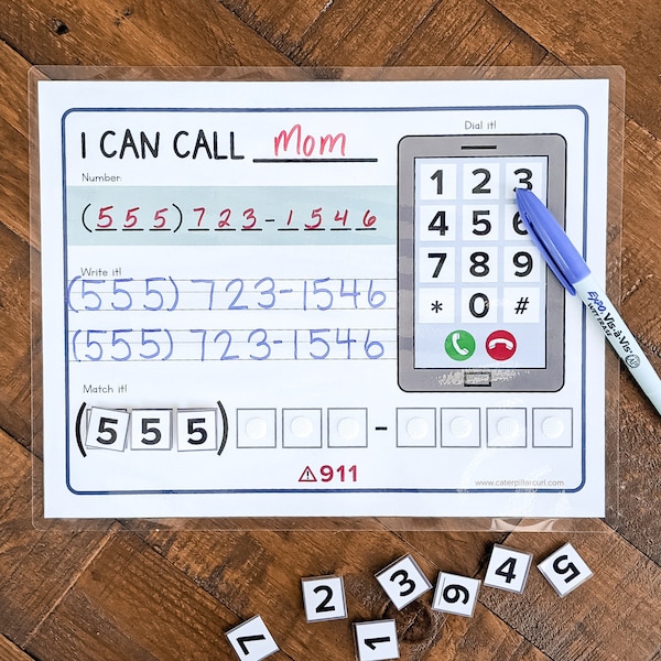 Learn Phone Number Life Skills I Can Call Home Printable Preschool Activity For Memorizing Phone Number Dry Erase Laminate Matching Learning
