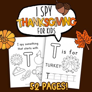 Veo, veo el Día de Acción de Gracias para niños, actividad para niños pequeños, aprende a leer y rastrear sonidos de letras, juego preescolar en casa, carpeta de libros ocupada, juguete