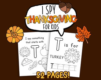 I Spy Thanksgiving For Kids Toddler Activity Learn To Read And Trace Letter Sounds Preschool Homeschool Game Busy Book Binder Toy