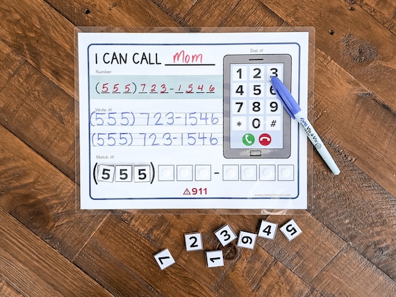 Learn Phone Number Life Skills I Can Call Home Printable Preschool Activity For Memorizing Phone Number Dry Erase Laminate Matching Learning
