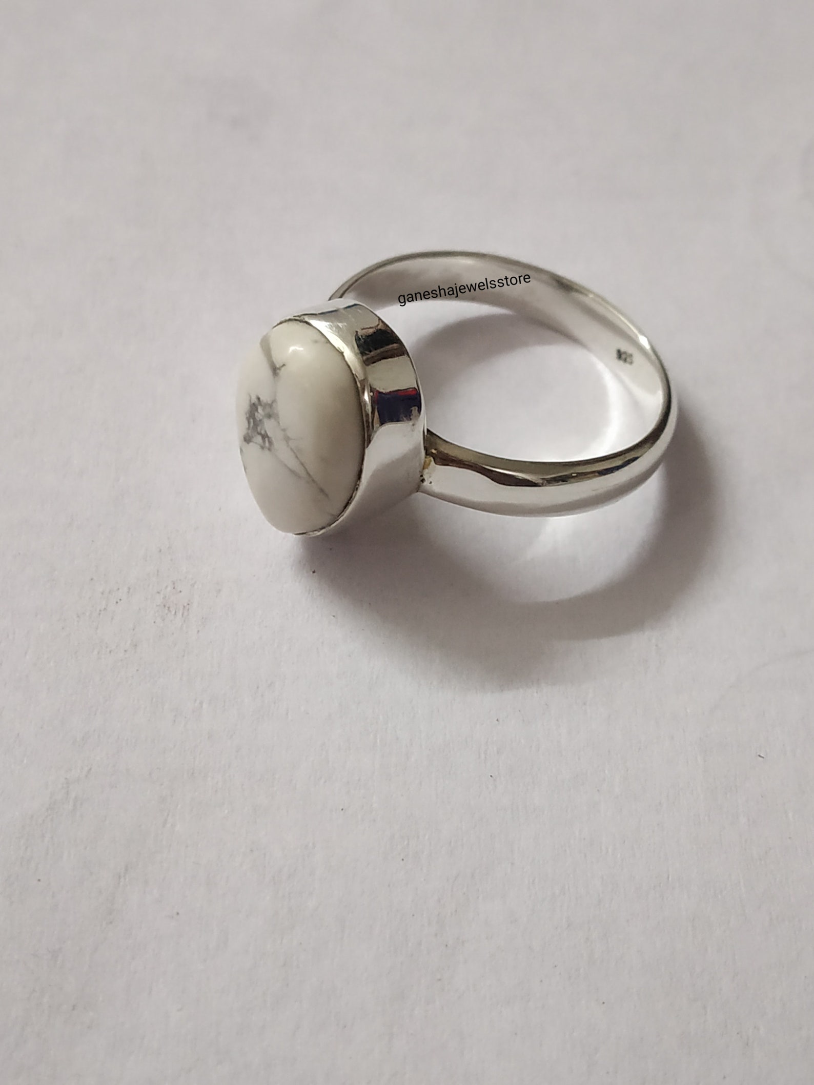 Buy White Howlite Ring, 925 Sterling Silver, White Elegant Turquoise ...