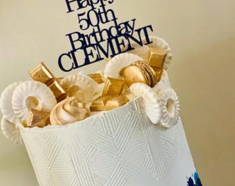 Acrylic 'Happy Age Birthday name' Cake Topper or Charm. Various Fonts, Colours & Sizes