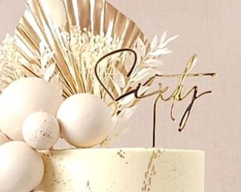 Adorno o dije para tarta de acrílico con la palabra "Sixty". Varias fuentes, colores y tamaños
