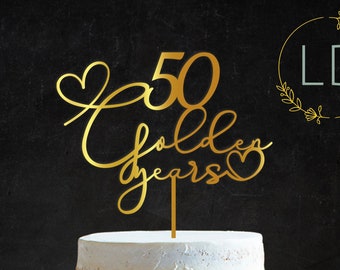 Acrylic 50 Golden Years Cake Topper or Charm. Various Fonts, Colours & Sizes