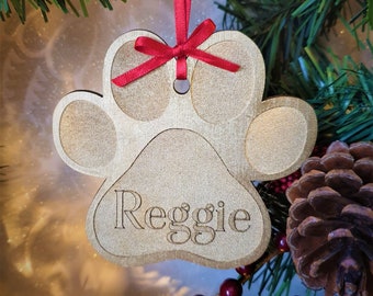 Custom personalised Dog Cat Pet Paw Print Wood Christmas baubles, beautiful ornament, laser engraved name decoration
