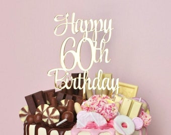 Acrylic 'Happy age Birthday' Cake Topper or Charm. Various Fonts, Colours & Sizes