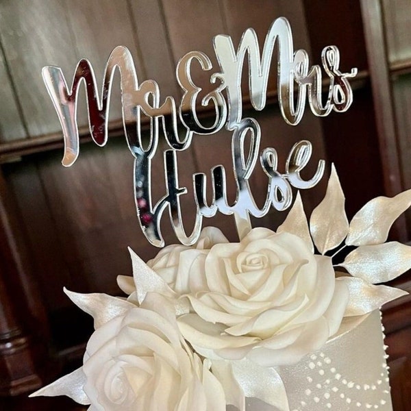 Acrylic Mr/Mr/Mrs/Mrs 'Name' Cake Topper or Charm. Various Fonts, Colours & Sizes