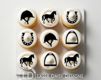 Juego de adornos para cupcakes o pasteles con temática de equitación