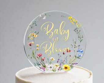 Baby in Bloom- Personalised Wildflower Printed Acrylic Cake Topper. Non edible