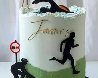 Acrylic Triathlon theme cake topper/charm set.