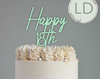 Acrylic Happy 'age' Cake Topper or Charm. Various Fonts, Colours & Sizes