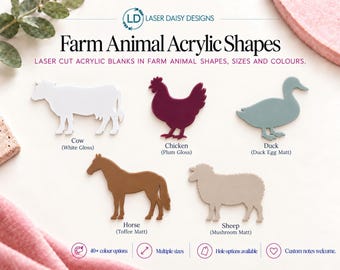3mm Acrylic Farm Animal Shapes – Laser Cut Craft Blanks in Multiple Colours & Sizes