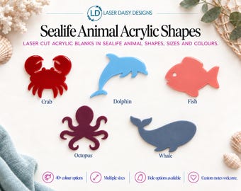3mm Acrylic Sealife Animal Shapes – Laser Cut Craft Blanks in Multiple Colours & Sizes