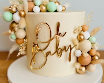 Acrylic 'Oh Baby' Cake Topper or Charm. Various Fonts, Colours & Sizes