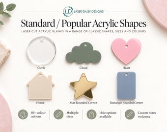 3mm Acrylic Shapes – Laser Cut Craft Blanks in Multiple Colours & Sizes