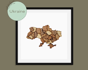 Handmade Wooden Ukraine Map, Framed Wall Art