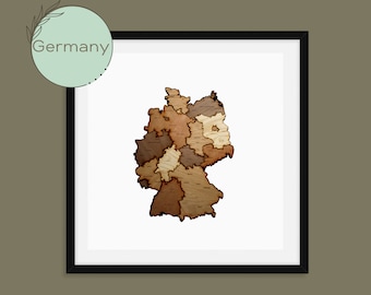 Handmade, wooden map of Germany, world map. Framed home, office, custom, personalised wall, freestanding art, gift