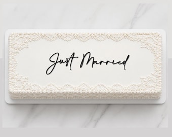 Acrylic Just Married single line. Cake Topper or Charm. Various Fonts, Colours & Sizes