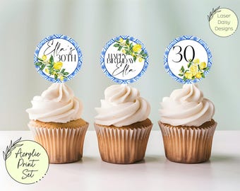 Lemon Amalfi Coast Mediterranean Cupcake Printed Acrylic Charm set. Personalised. Non edible