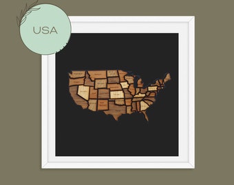 Handmade, wooden map of USA, world map. Framed home, office, custom, personalised wall, freestanding art, gift