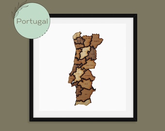 Handmade Wooden Portugal Map: Framed Wall Art, Custom Home Decor