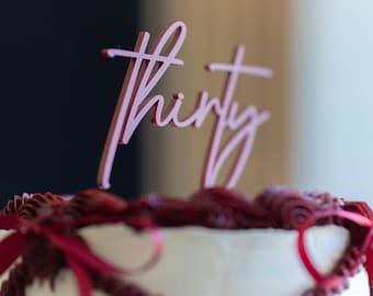 Acrylic 'Thirty' Cake Topper or Charm. Various Fonts, Colours & Sizes