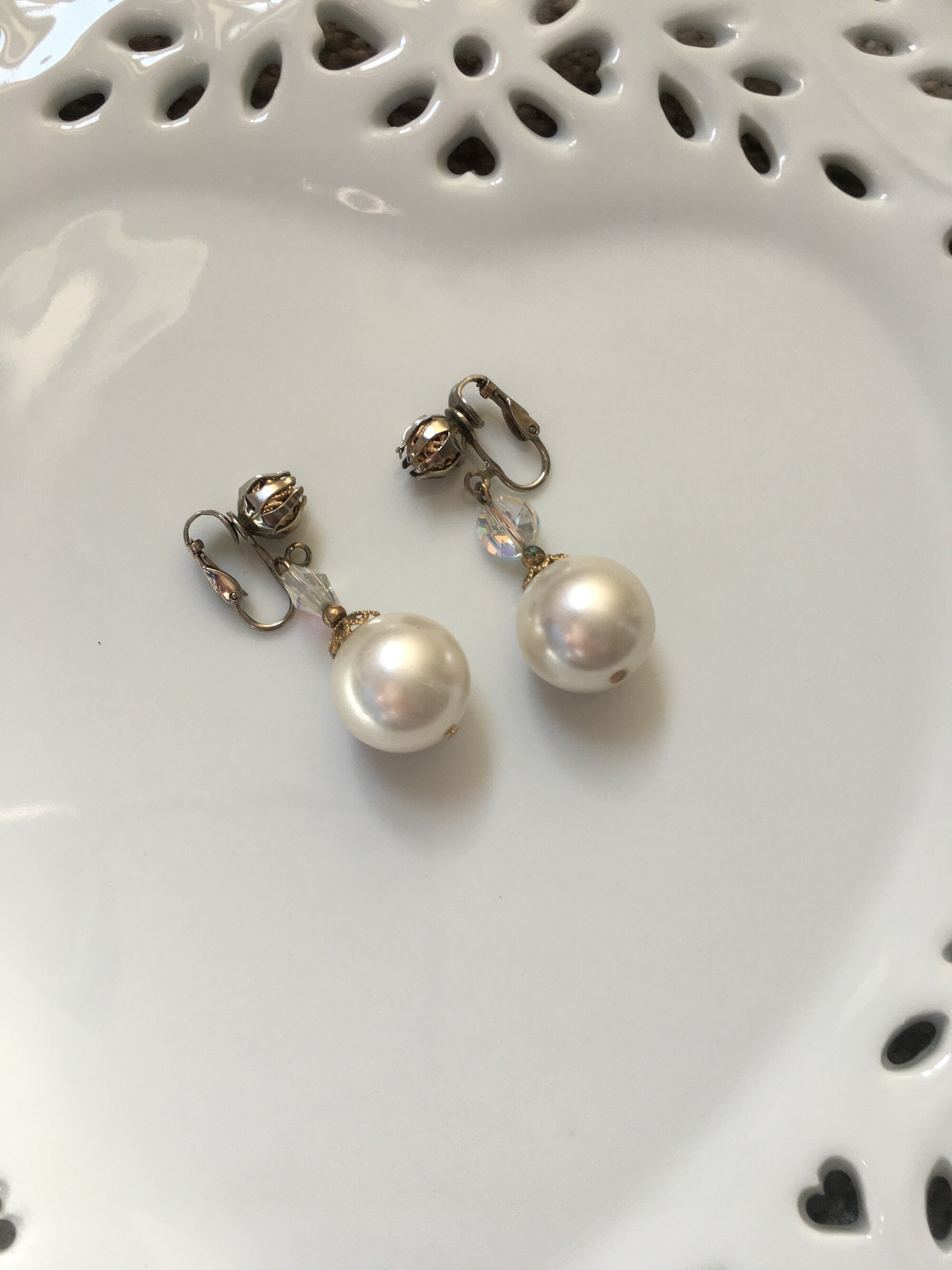 Vintage Pearl Ball Earrings Large Faux Pearl Ball Dangle Drop Etsy