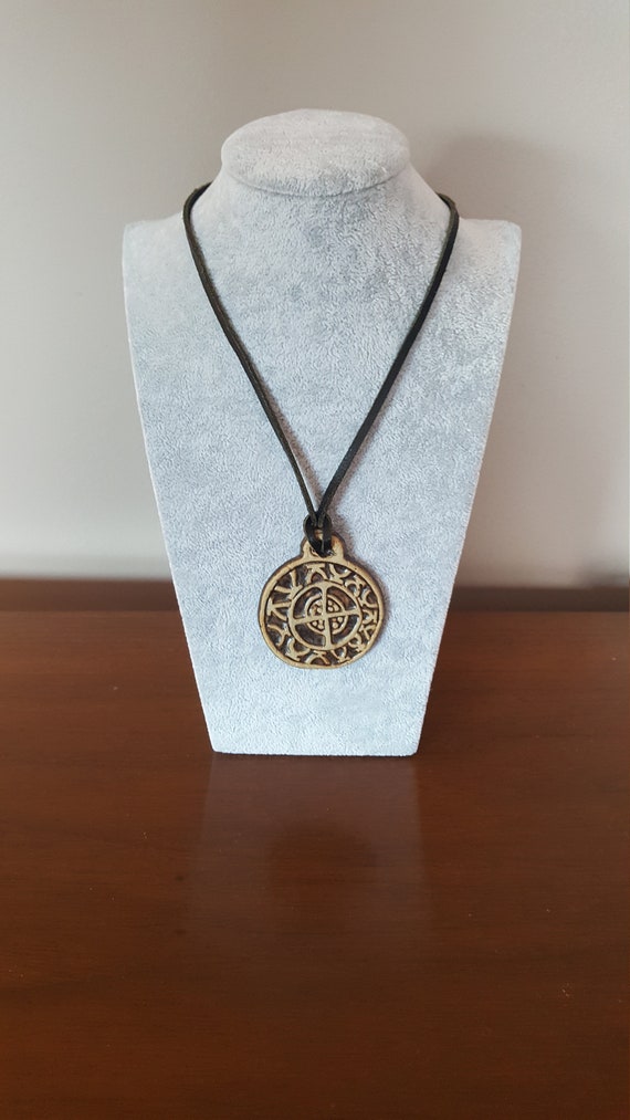 Pottery Stamped Pendant Necklace with Dark Brown L