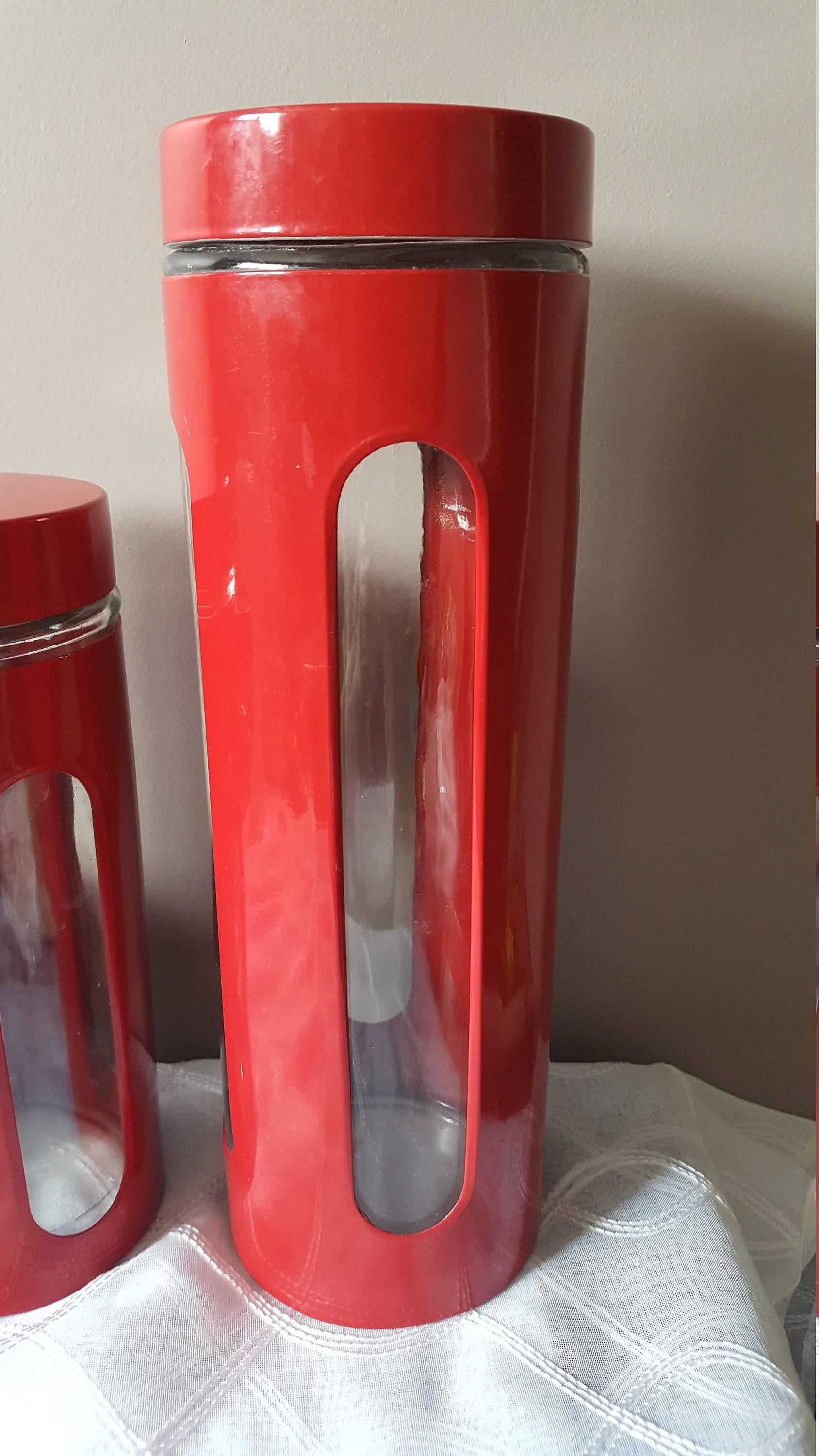 Kanister Set Glas und rot Edelstahl vierteilige Küche Kanister | Etsy