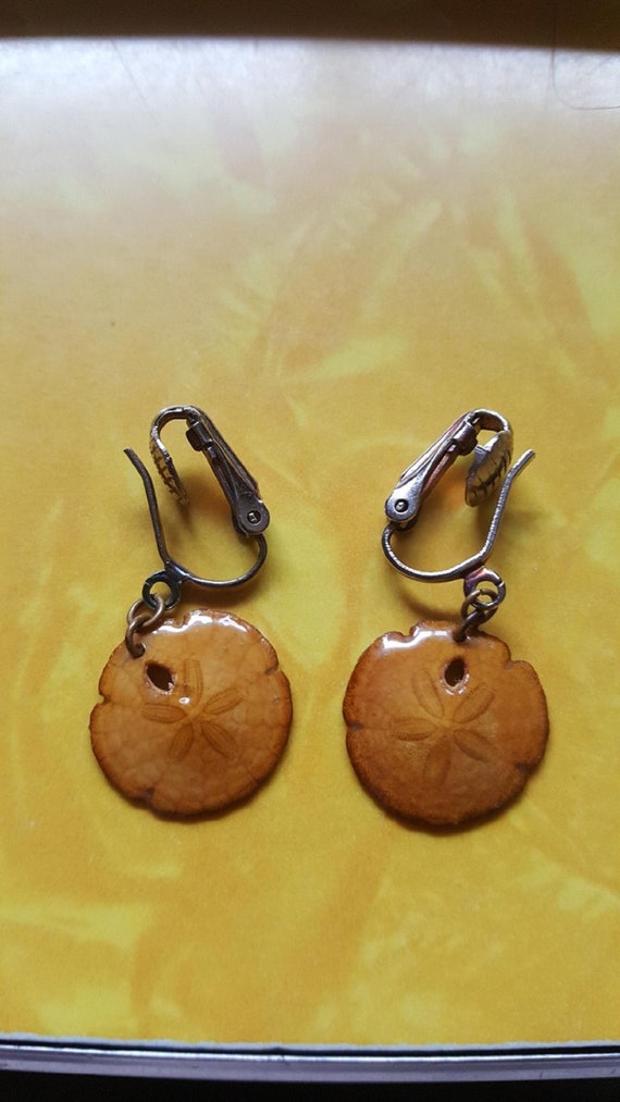 Vintage Sand Dollar Earrings Summertime Clip On Go