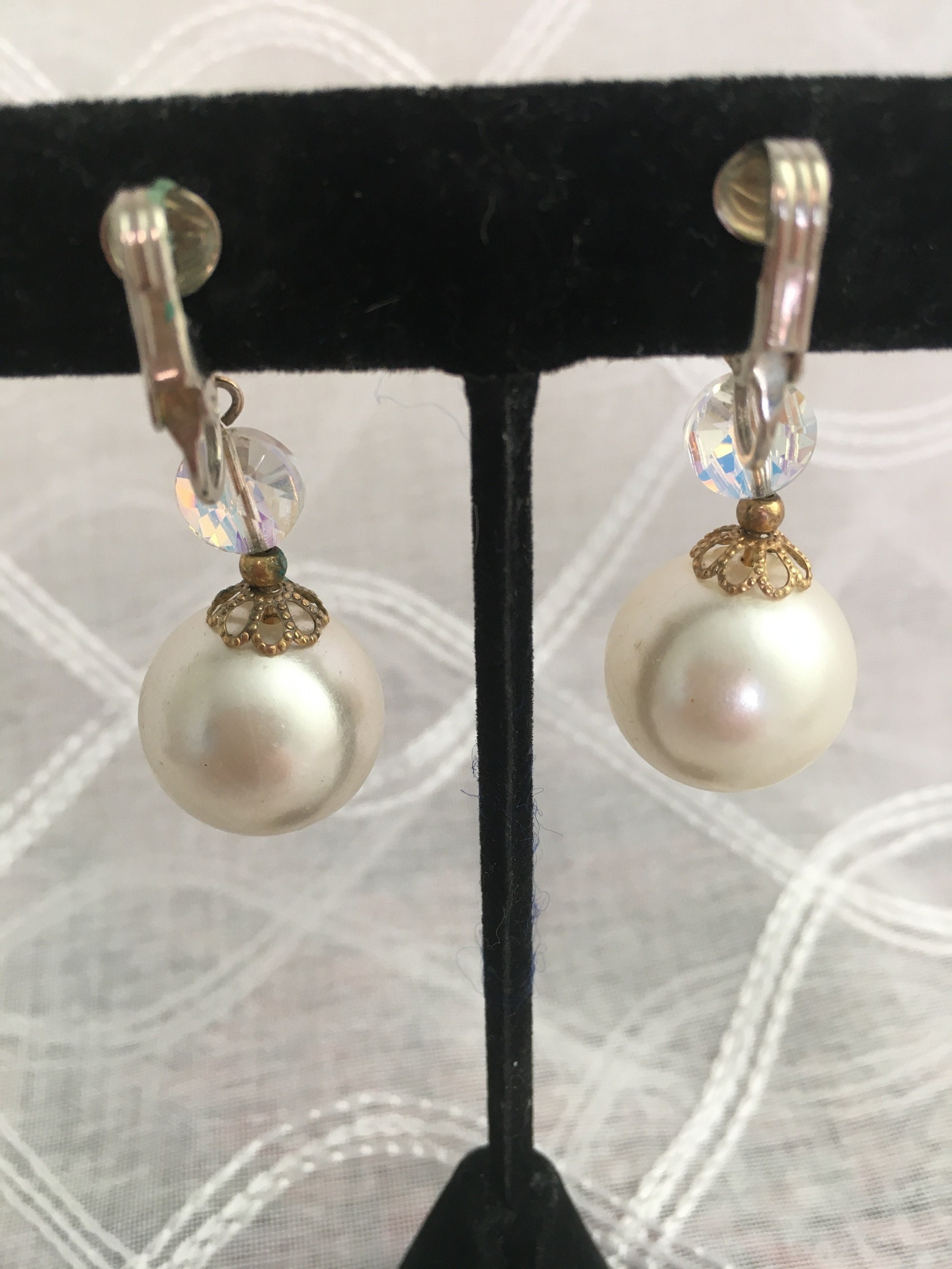 Vintage Pearl Ball Earrings Large Faux Pearl Ball Dangle Drop Etsy