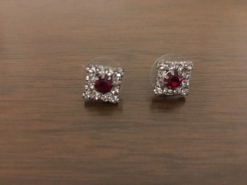 Diamante Earrings and Necklace Red Diamante Vintage 1980/'s Jewelry Set Pierced Earrings and Cocktail Necklace in Ruby Red Christmas Gift