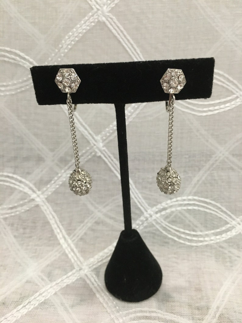 Sparkling Pave Crystal Ball Drop Vintage Earrings Clip on Style Vintage Wedding Jewelry Bridal Accessories Vintage Rhinestone Earrings