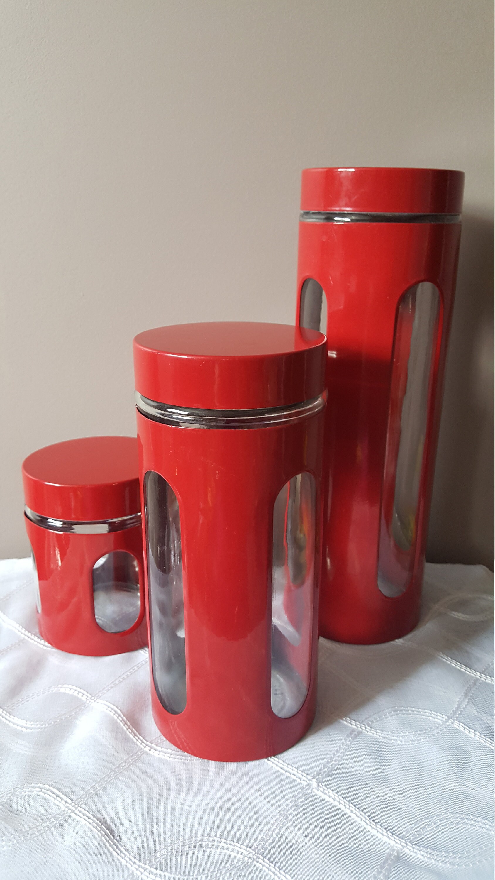 Kanister Set Glas und rot Edelstahl vierteilige Küche Kanister | Etsy